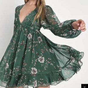 Green floral chiffon dress
